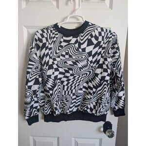 Wild Fable Women's Black White Geometric Print Sweatshirt Size M Space Jam Vibe